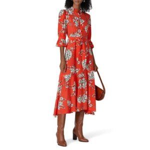 Marissa Webb Dress Floral Print Shirtdress Red 10